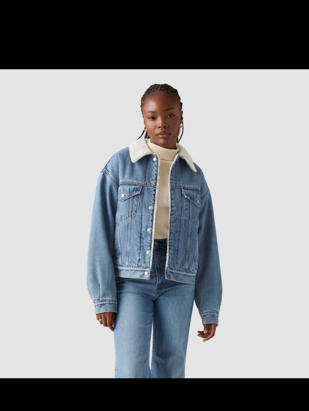 NWT! Levi's, Women's Faux Shearling 90's Trucker Jacket, Blue,  Medium, MSRP $99